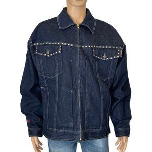 Vtg 90s fubu dark blue heavy denim silver stud rivets jacket With 6 Pockets